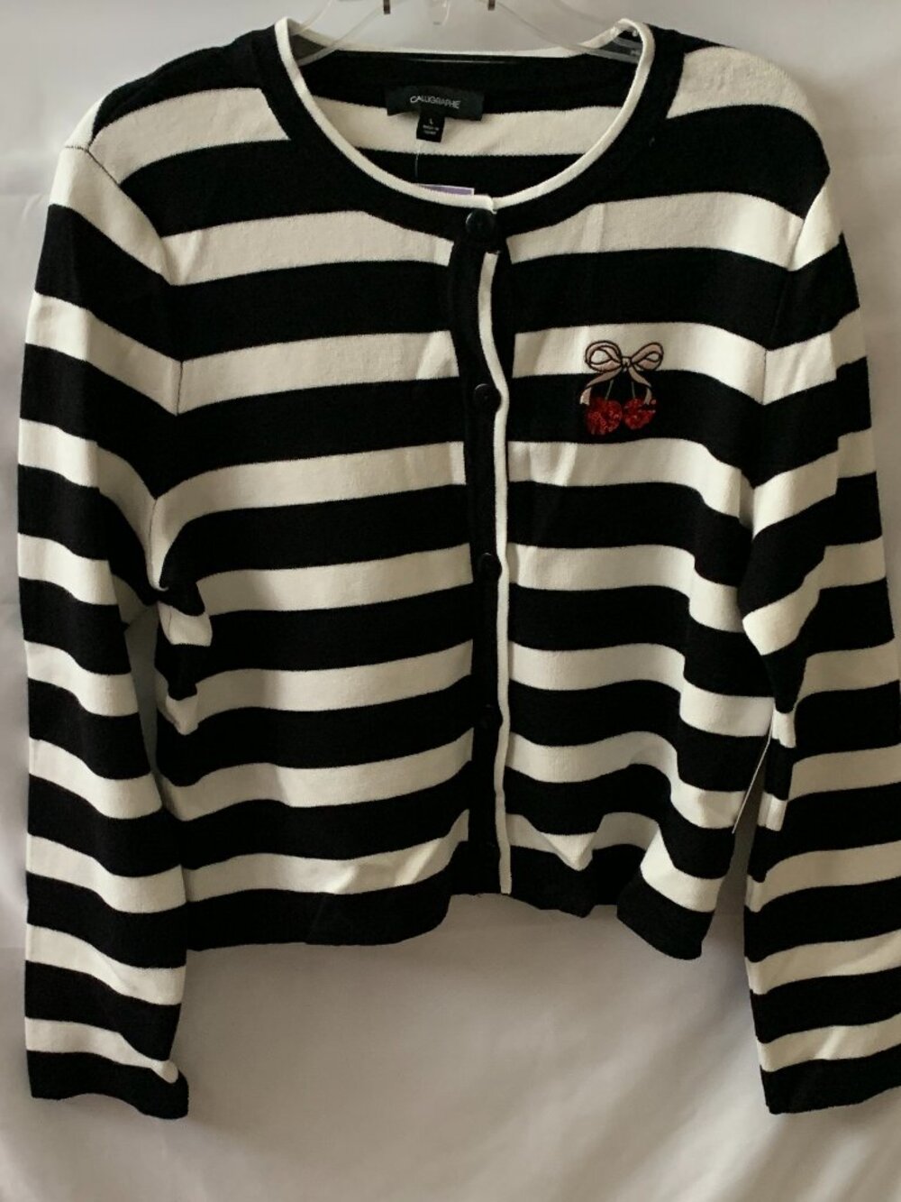 CALLIGRAPHIE BY ANTHROPOLOGIE Striped Cherry Cardigan Sweater Sz LARGE